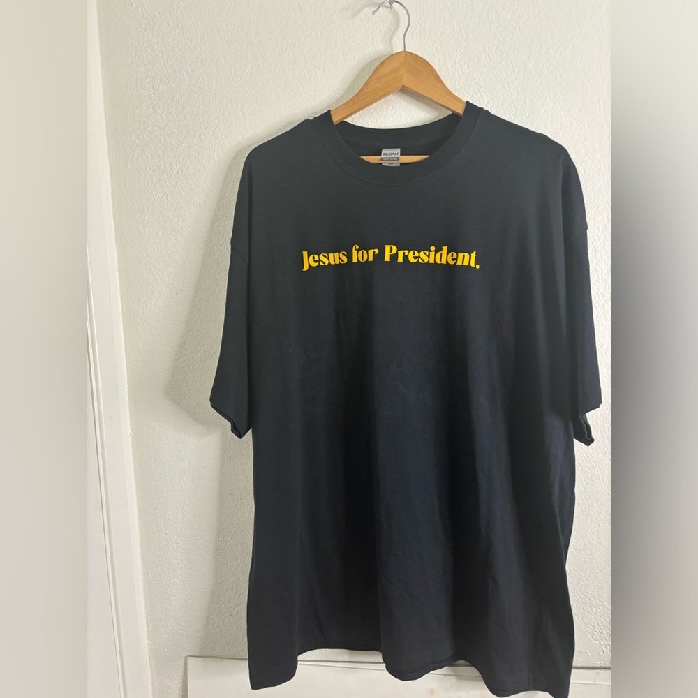NWOT Short Sleeve Jesus For President Tee Unisex 2XL Black and Marigold